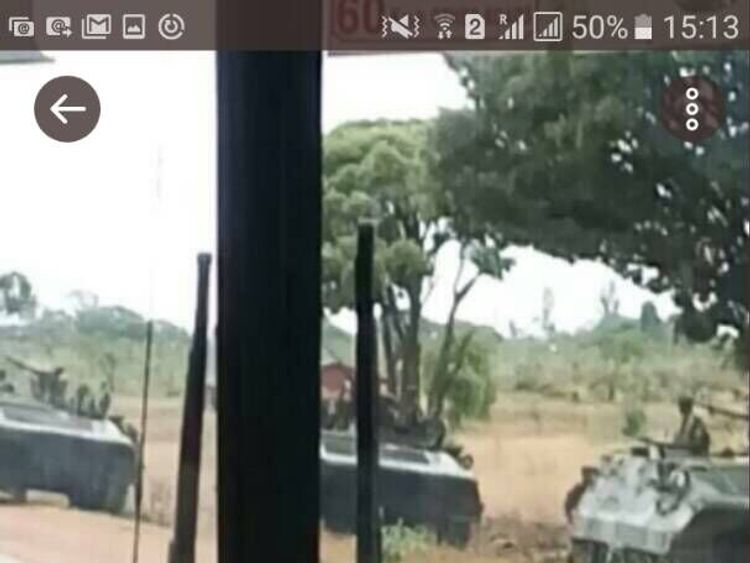 Tanks seen on the outskirts of Harare