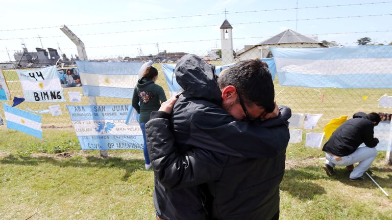 Relatives and friends of Tagliapietra, one of the 44 crew members of the missing at sea ARA San Juan