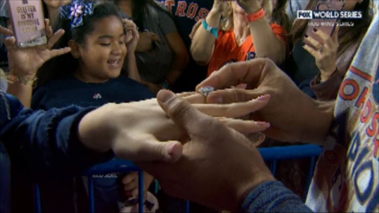 Baseball player Carlos Correa proposes to his girlfriend on live TV after World Series win. 