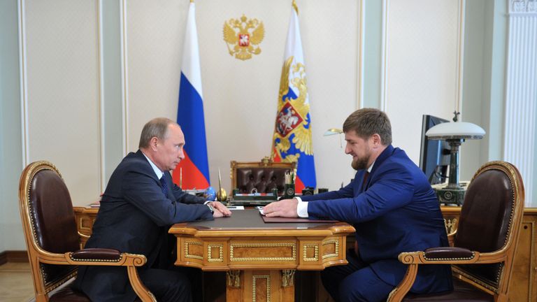 Mr Kadyrov with his &#39;idol&#39;, Vladimir Putin, in Russia in 2013 