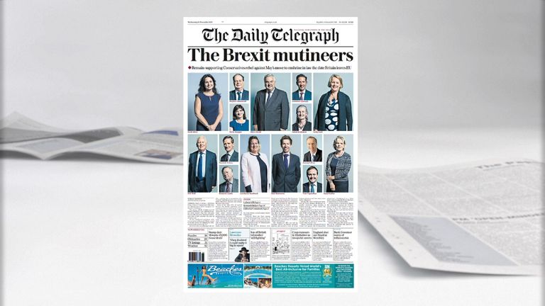 Daily Telegraph front page 15 November, 2017