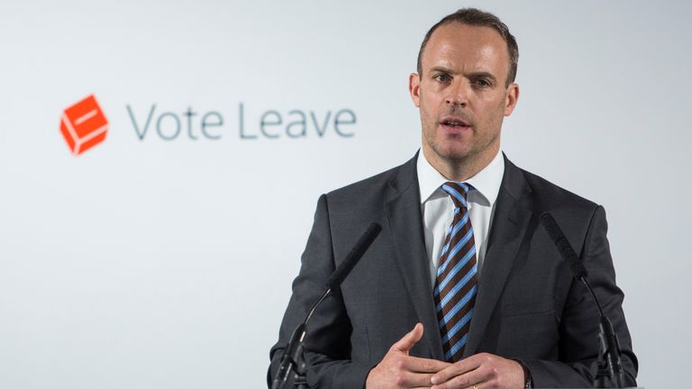 LONDON, ENGLAND - JUNE 08: Justice minister Dominic Raab gives a speech at the &#39;Vote Leave&#39; campaign headquarters in Westminster on June 8, 2016 in London, England. Mr Raab was today joined by Justice Secretary Michael Gove as they made a case for Britain leaving the European Union on the basis of increased border control and security. Britain will go to the polls in a referendum on the 23rd of June on whether or not to leave the European Union. (Photo by Jack Taylor/Getty Images)
