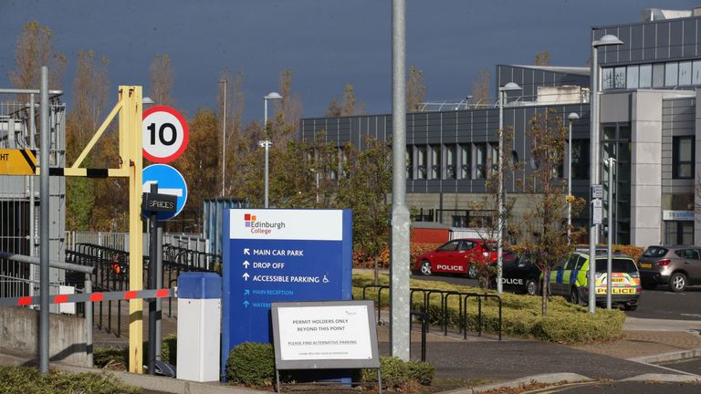 Police cars outside Edinburgh College's Granton campus