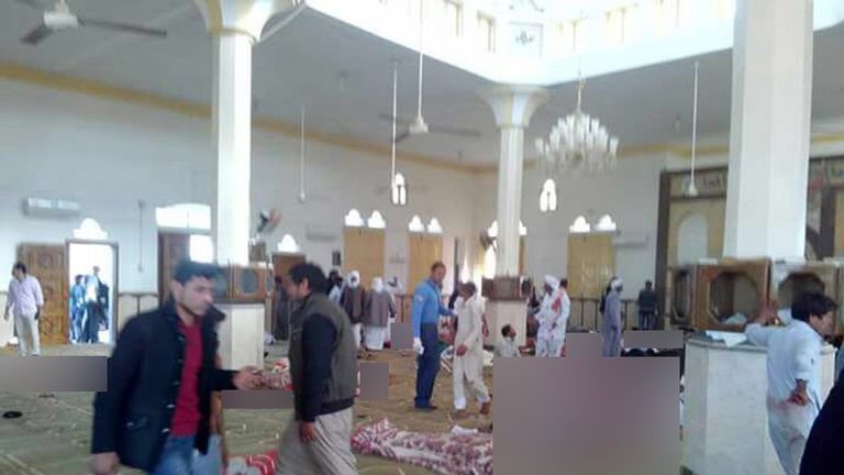 Bodies of worshippers killed in attack on mosque in the northern city of Arish, Sinai, Egypt