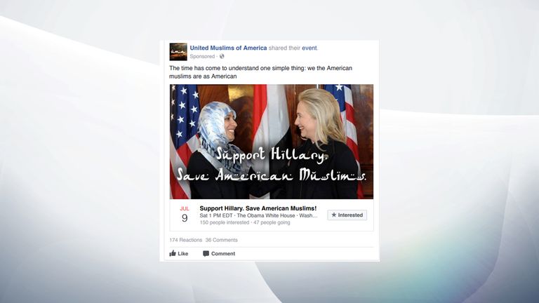 A Russian page expressing Muslim support for Hillary