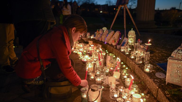 People take part in a candlelight vigil in the Prince Albert Gardens in Swanage, Dorset to pay their respects to 19 year old Gaia Pope whose body was found nearby on November 18. PRESS ASSOCIATION Photo. Picture date: Saturday November 25, 2017. Photo credit should read: Ben Birchall/PA Wire