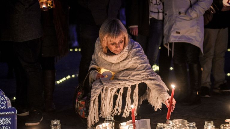 People take part in a candlelight vigil in the Prince Albert Gardens in Swanage, Dorset to pay their respects to 19 year old Gaia Pope whose body was found nearby on November 18. PRESS ASSOCIATION Photo. Picture date: Saturday November 25, 2017. Photo credit should read: Ben Birchall/PA Wire