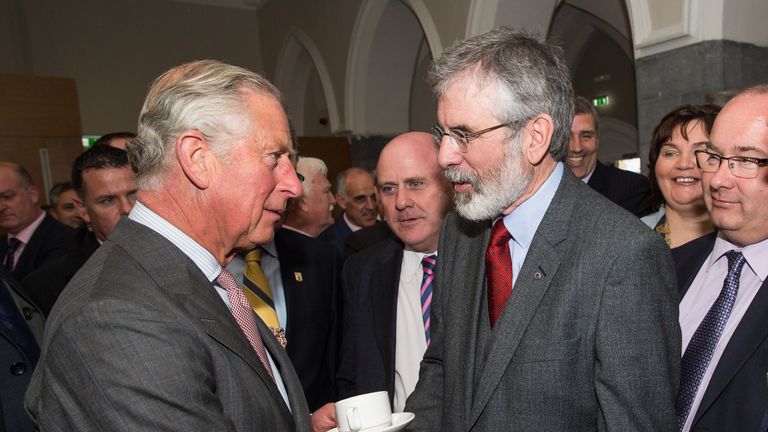 The Sinn Fein leader shakes hands with Prince Charles in Galway in 2015