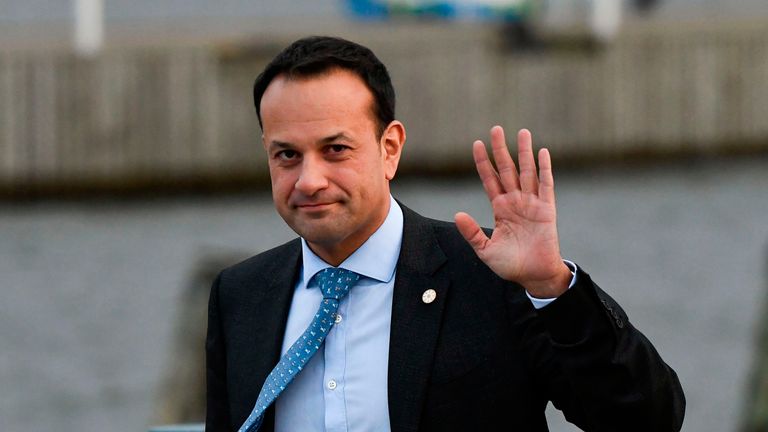 Ireland&#39;s Prime minister Leo Varadkar gestures after leaving the luncheon during the European Social Summit in Sweden
