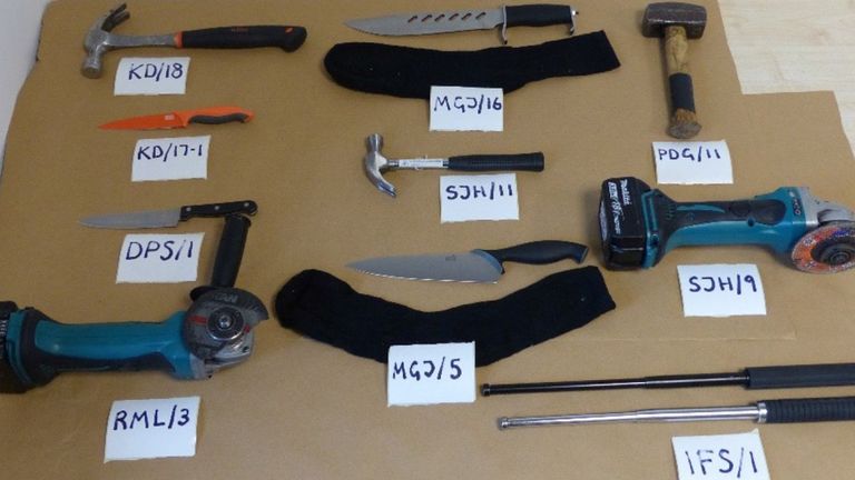 The gang was armed with weapons including knives and hammers