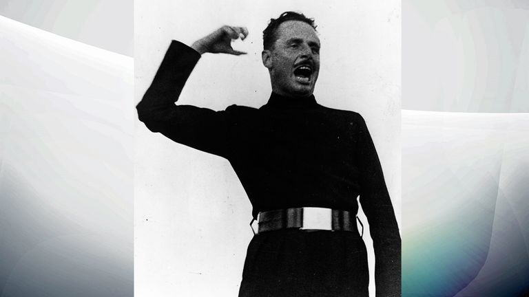 Oswald Mosley in full flow at a rally in London&#39;s Hyde Park in 1934