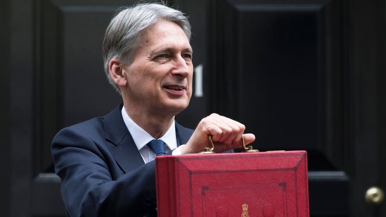 Philip Hammond poses for pictures with the Budget Box