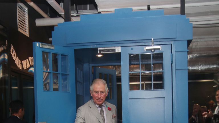 Where's your sonic screwdriver? Prince Charles emerges from the Tardis