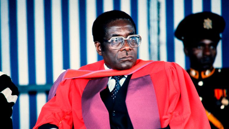 Mugabe looks on after being awarded Doctor Honoris Causa in July 1984 at the University of Harare