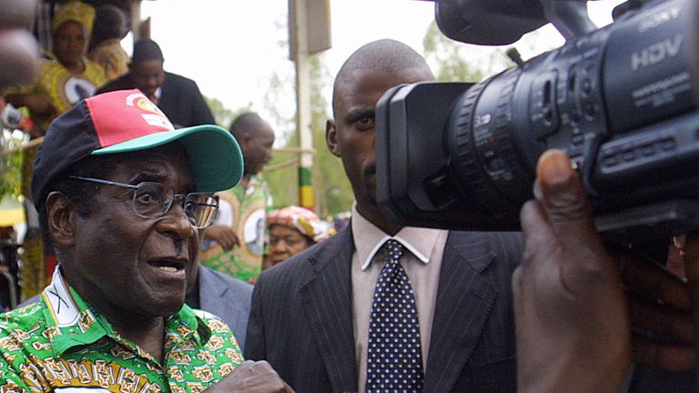 Mugabe, addresses a rally in Sanyati, November 2005, on the eve of the senatorial elections