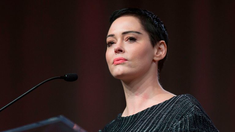Rose McGowan speaking out against Harvey Weinstein after her interview broke the story. 