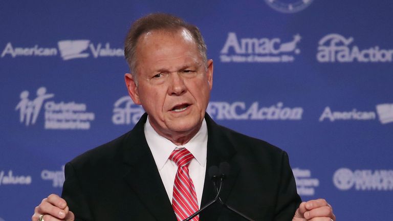 Roy Moore, GOP Senate candidate and former chief justice on the Alabama Supreme Court speaks during the annual Family Research Council's Values Voter Summit at the Omni Shorham Hotel on October 13, 2017 in Washington, DC