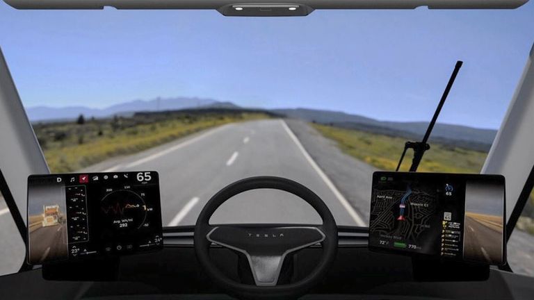 The view from the cab of the semi-autonomous truck. Pic: Tesla