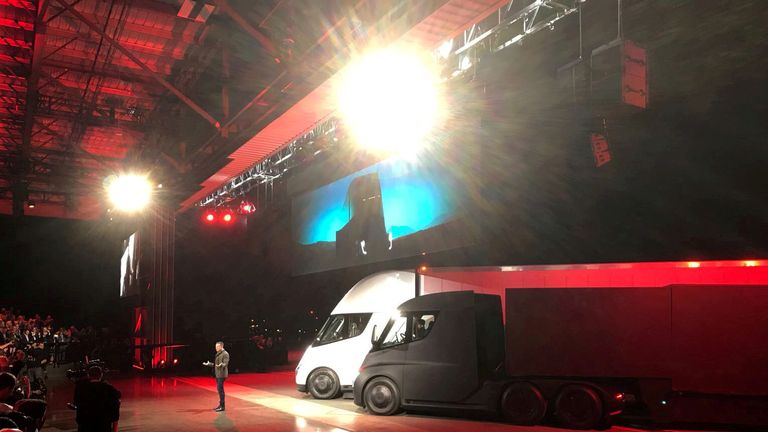 Elon Musk unveiling the Semi truck in Los Angeles