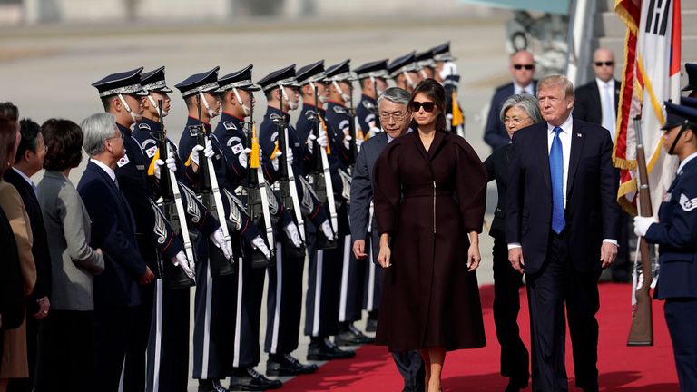 Donald Trump arrives in South Korea with wife Melania