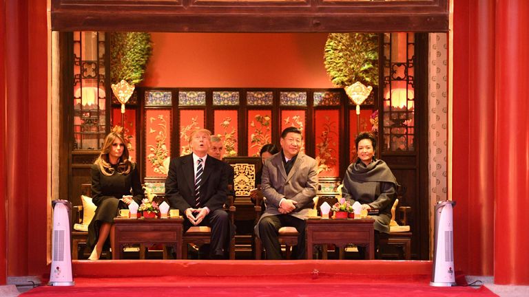 Melania Trump, Donald Trump, Xi Jinping and his wife Peng Liyuan in the Forbidden City in Beijing