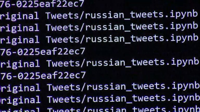 Code showing the links to tweets with Russian links