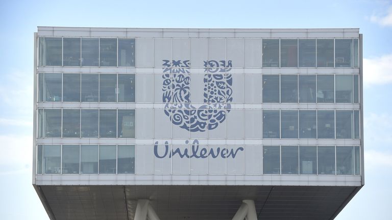 The logo of Unilever at the headquarters in Rotterdam. 