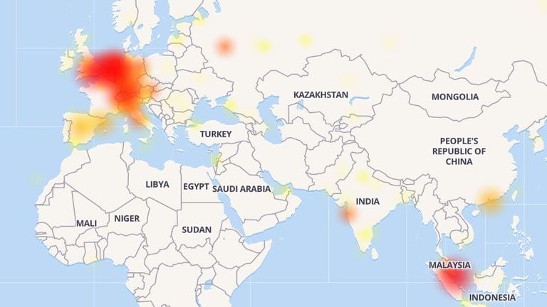 Whatsapp users reported problems worldwide. Pic: DownDetector.co.uk