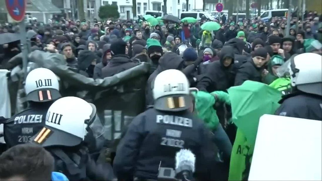 Protesters disrupt the opening of an Alternative for Germany convention in Hannover