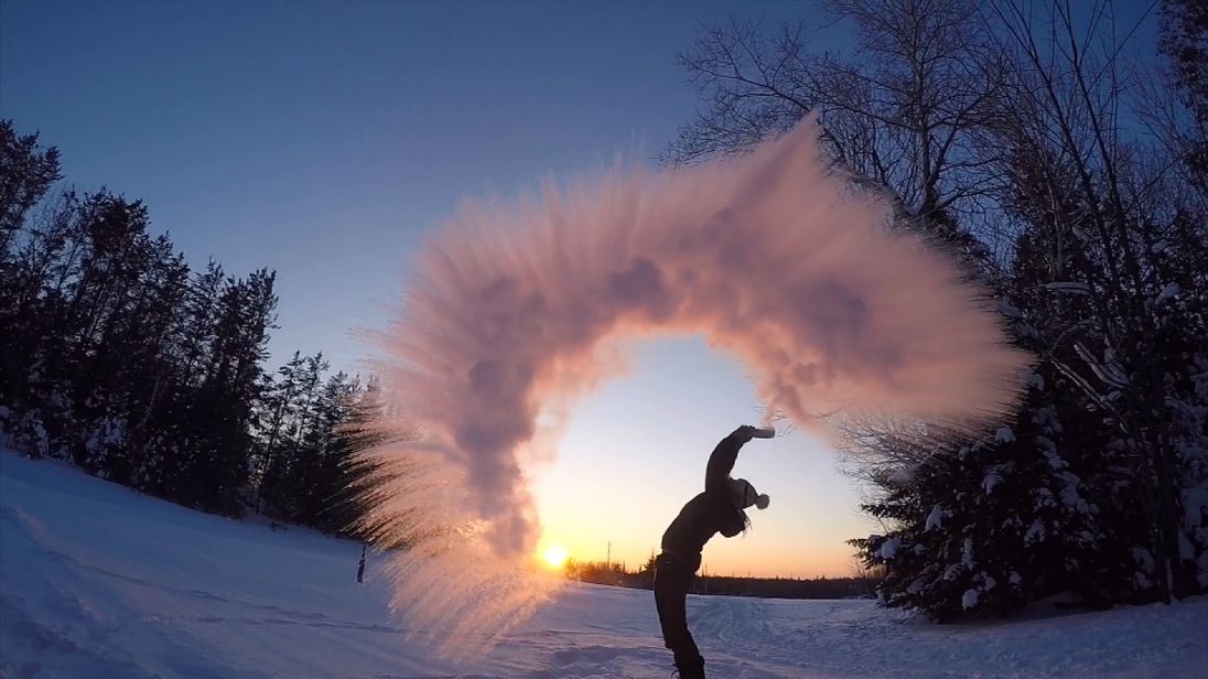 Temperatures at Fort Frances, Ontario, hit -32.8C, cold enough to freeze water instantly