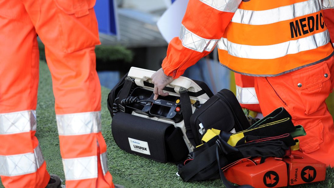 Defibrillator on the picth during the Serie A match between Parma FC and Cagliari Calcio at Stadio Ennio Tardini on April 21, 2012 in Parma, Italy