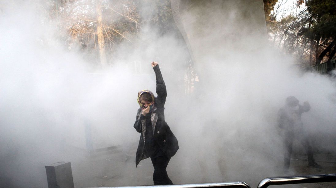Tear gas appeared to have been fired at protesters at the University of Tehran 