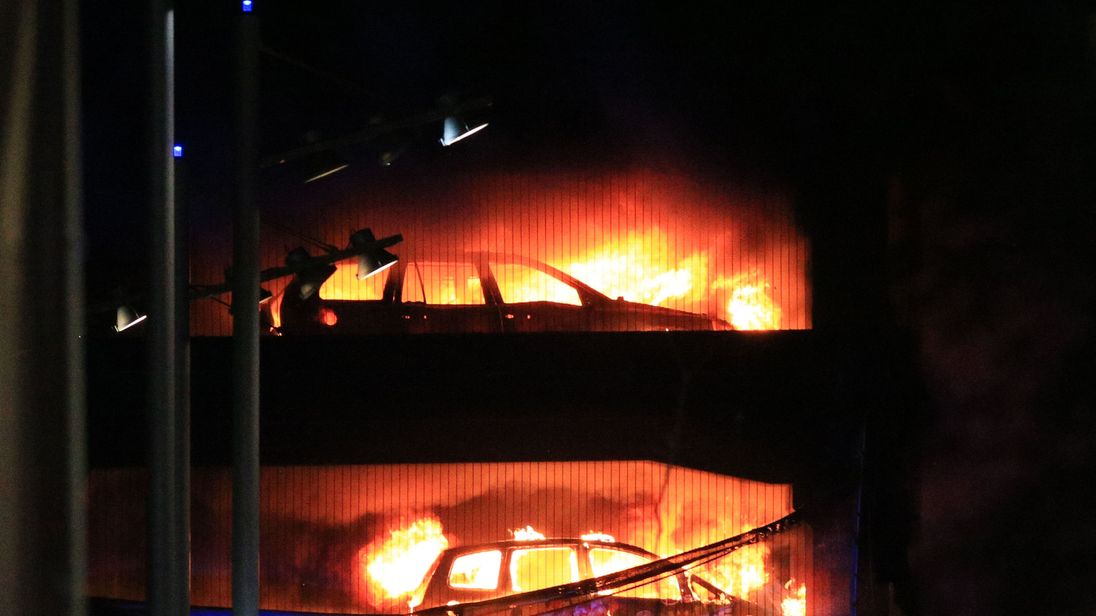 It is believed the blaze started in a Land Rover on the third level of the car park