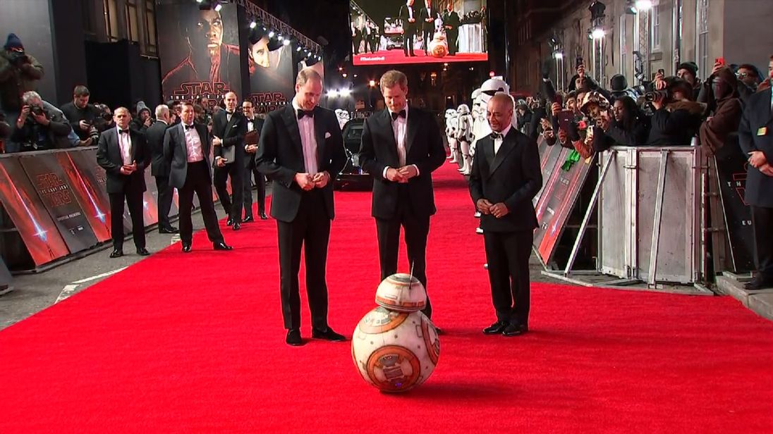 BB8 bows to Prince William and Prince Harry on the red carpet