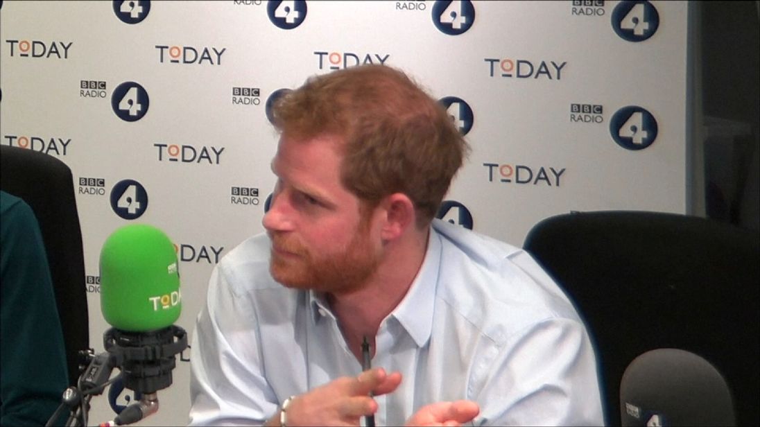 Prince Harry being interviewed on Radio 4's Today programme