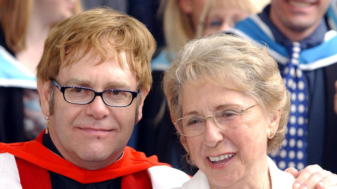 Sir Elton with his mother Sheila Farebrother in 2002