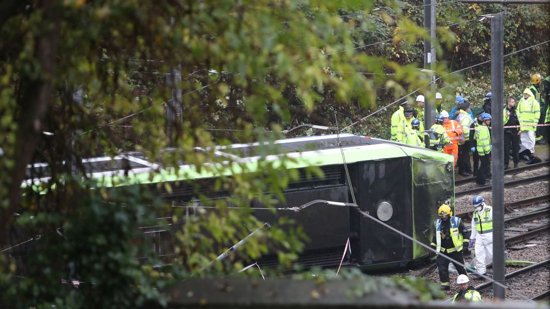 The tram overturned after hitting a corner at high speed