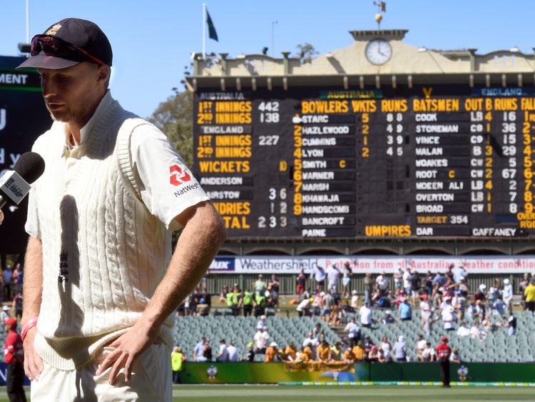 England captain Joe Root gives an interview after his side&#39;s defeat 