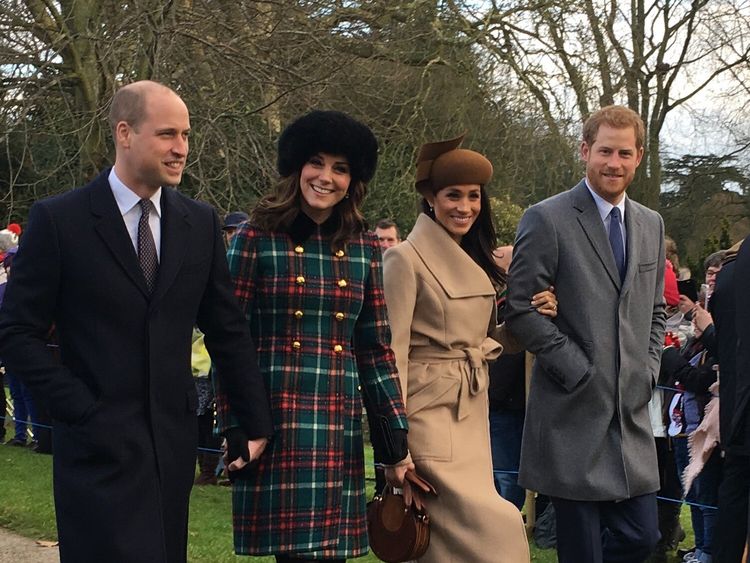 Meghan Markle walked arm-in-arm with Prince Harry, alongside the Duke and Duchess of Cambridge. Pic: Karen Anvil
