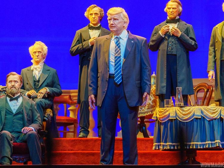 Donald Trump stands among his predecessors at Disney's Hall of Presidents. Pic: WDWMAGIC.com