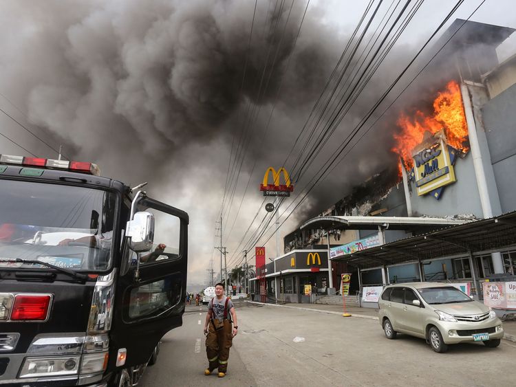 Massive plumes of smoke poured out of the Davao mall