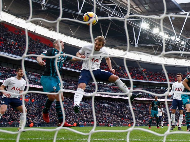 Kane of scores his sides first goal at Wembley