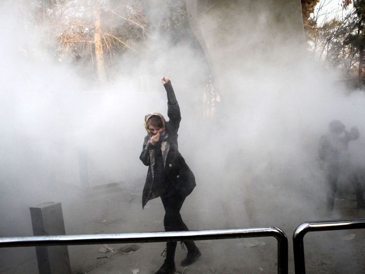 Tear gas appeared to have been fired at protesters at the University of Tehran 
