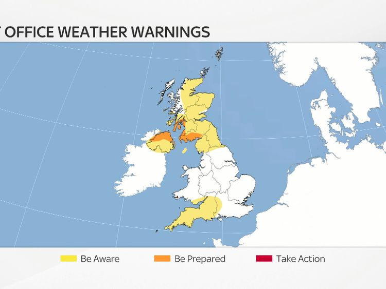There are several weather warnings in force ahead of Storm Dylan