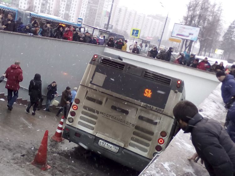 A view shows the scene of an incident involving a passenger bus, which swerved off course and drove into a busy pedestrian underpass, in Moscow, Russia December 25, 2017. REUTERS/Yuri Kibirov NO RESALES. NO ARCHIVES TPX IMAGES OF THE DAY