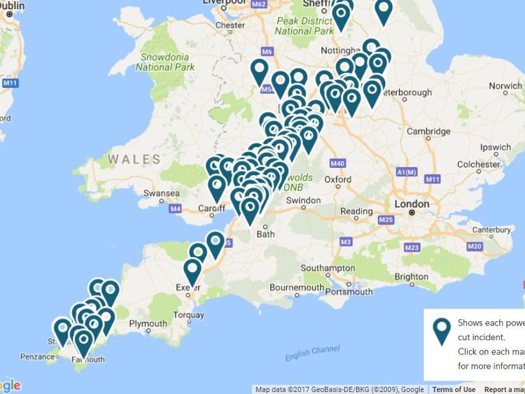 Western Power Distribution says 14,000 homes are without electricity 