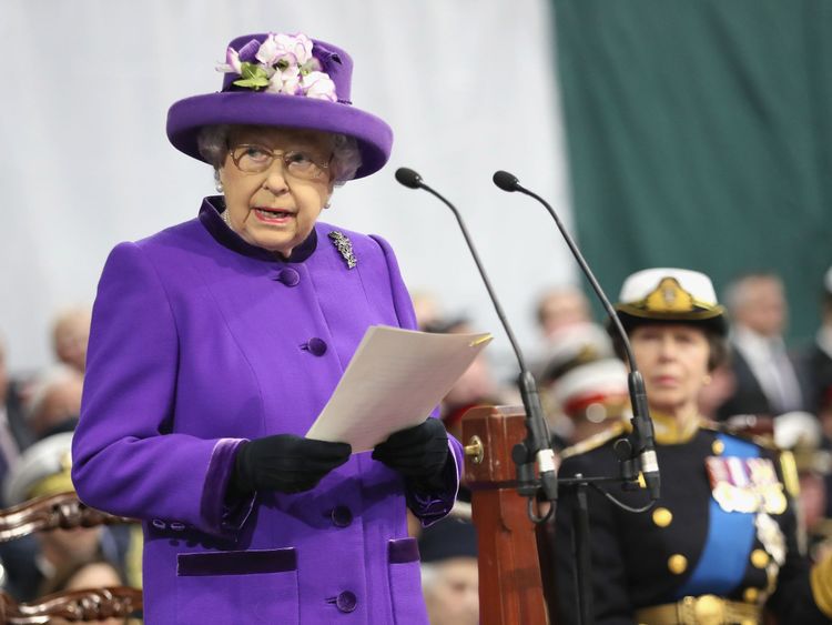 The Queen at the ceremony for HMS Queen Elizabeth