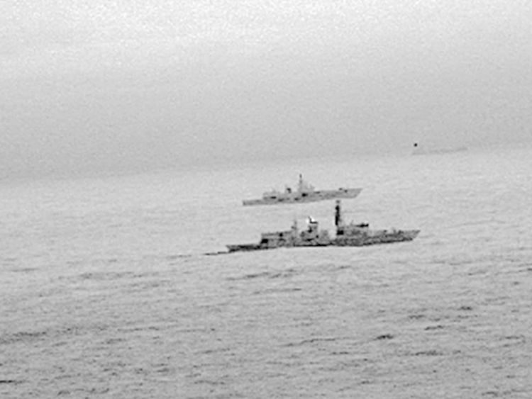 Royal Navy frigate HMS St Albans escorted a Russian warship through the North Sea and areas of UK interest on Christmas Day. Pic: Ministry of Defence