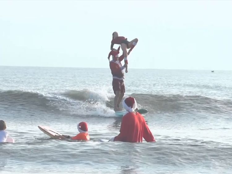 Some Santas showed off their acrobatic skills