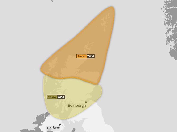 An amber warning is in place for much of northern Scotland. Pic: Met Office